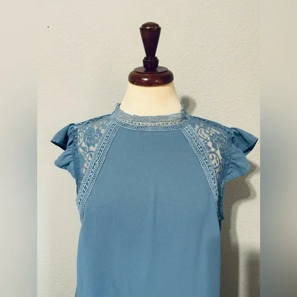 SHEIN Women Blue Relaxed Fit and Flare High Neck Short Sleeves Dress Size M - Picture 3 of 11